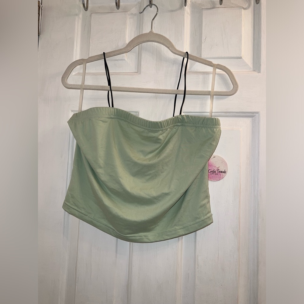 Size XL mint green black string straps tube top strapless style crop tank